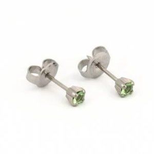 Studex Stainless Steel Prong 3MM August Peridot Crystal Ear Piercing Earrings